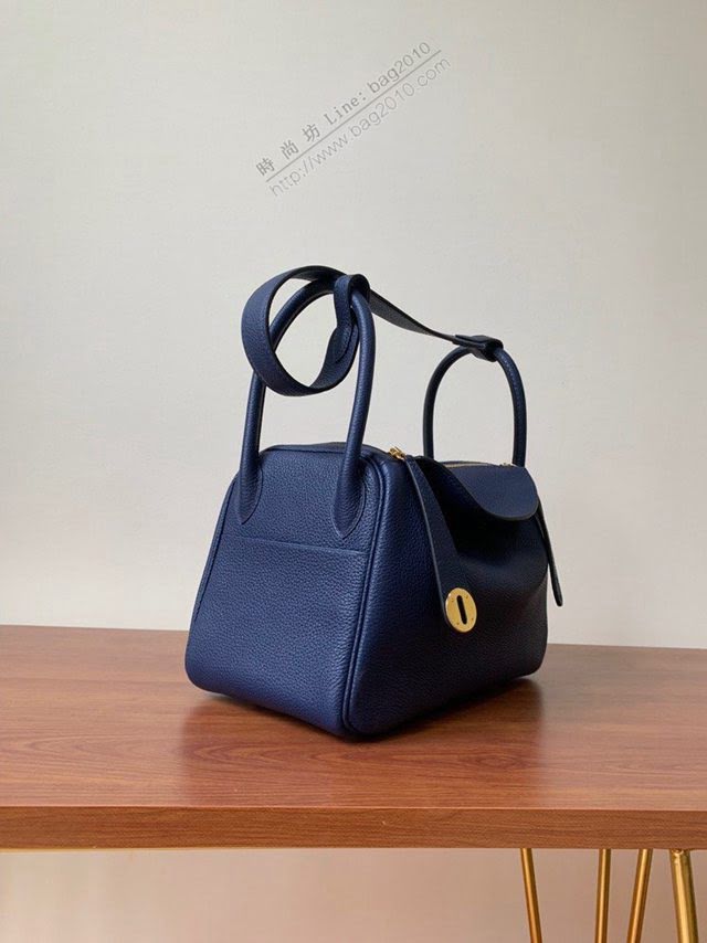 Hermes女包 愛馬仕lindy togo皮 金扣 銀扣 Hermes手提肩背包 寶石藍  am1972
